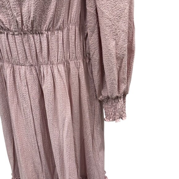 Calvin Klein Pink Textured Midi Dress V Neckline Smocked Waist Size 6 - Picture 8 of 9